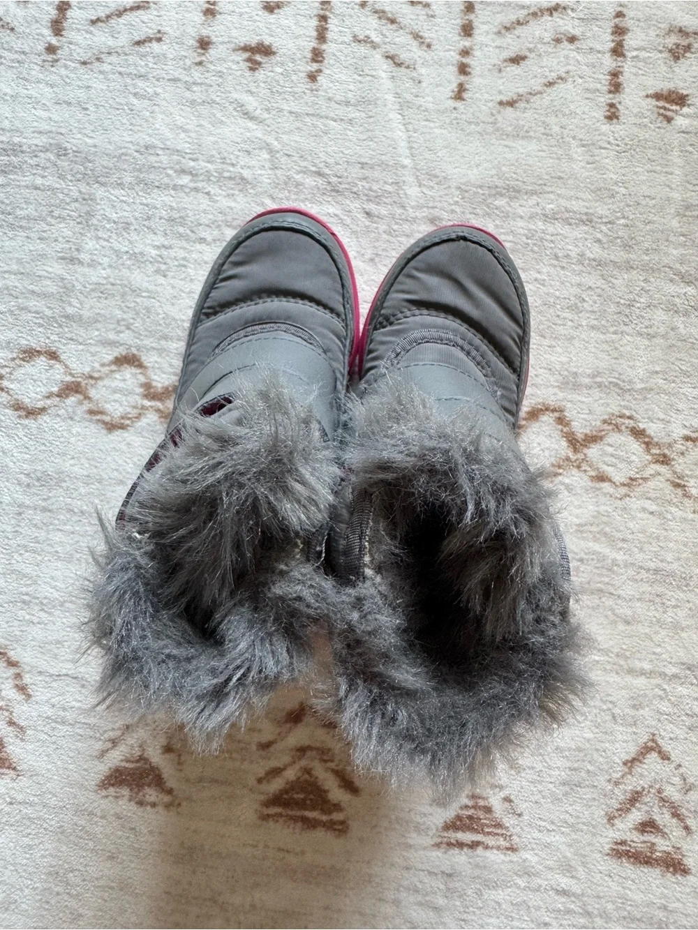 Sorel Kids' Gray and Pink Waterproof Winter Boots with Faux Fur 8